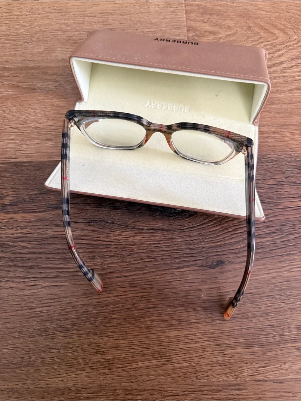Burberry Plaid Frames in Beige and Tan - Picture 3 of 5